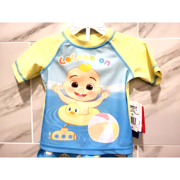 CoComelon 2 Piece Wearable Sunscreen Swimsuit Set Yellow Blue UPF 50+ 12M NWT - Picture 3 of 9